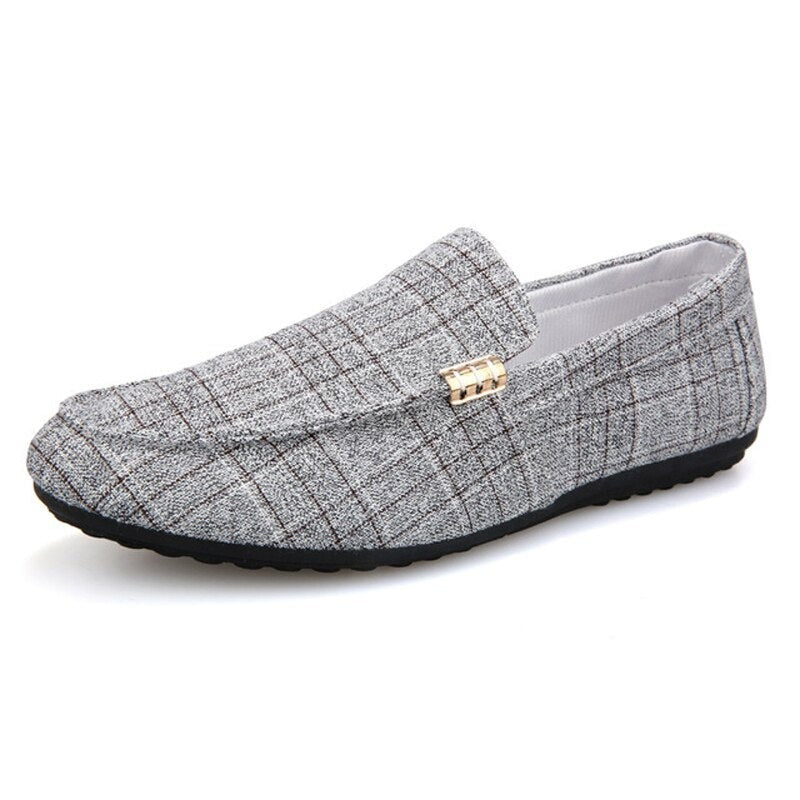 Men's Canvas Round Toe Slip-On Breathable Plaid Pattern Shoes