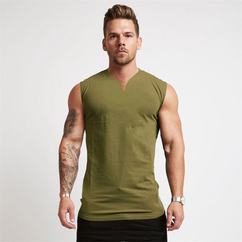 Men's V-Neck Sleeveless Quick Dry Compression Gym Wear Shirt