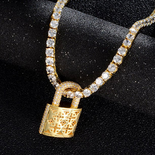 Men's Metal Copper Hip Hop Cubic Zircon Lock Pattern Necklaces