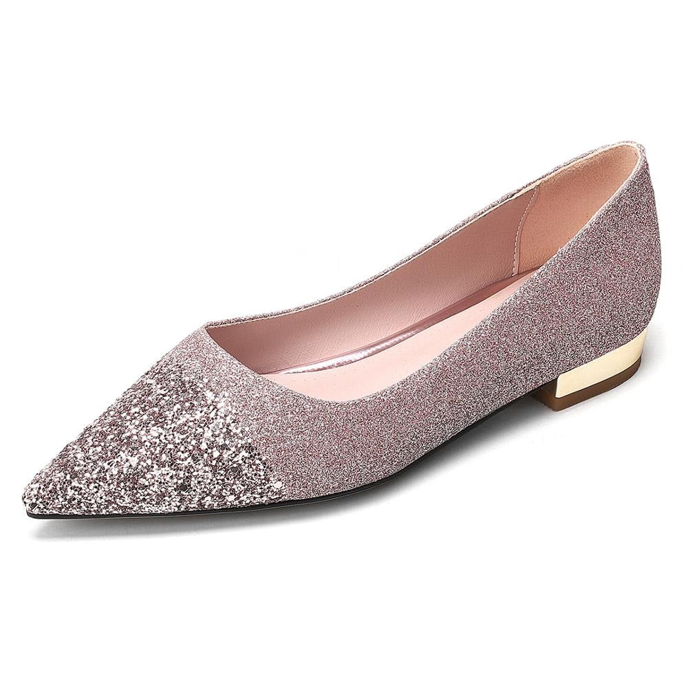 Women's PU Pointed Toe Breathable Glitter Sequined Pattern Shoes