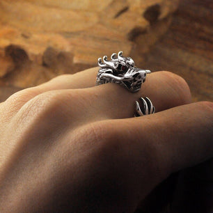 Men's 100% 925 Sterling Silver Dragon Pattern Adjustable Ring