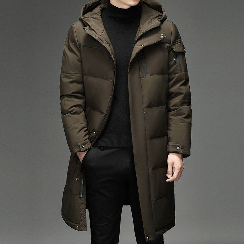 Men's Polyester Full Sleeves Zipper Closure Winter Hooded Coat