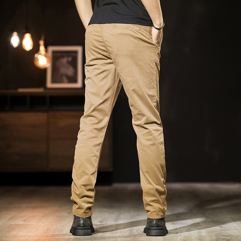 Men's Cotton Mid Waist Zipper Fly Closure Plain Casual Wear Pants