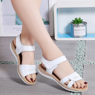 Women's Split Leather Hook Loop Closure Flat Casual Sandals