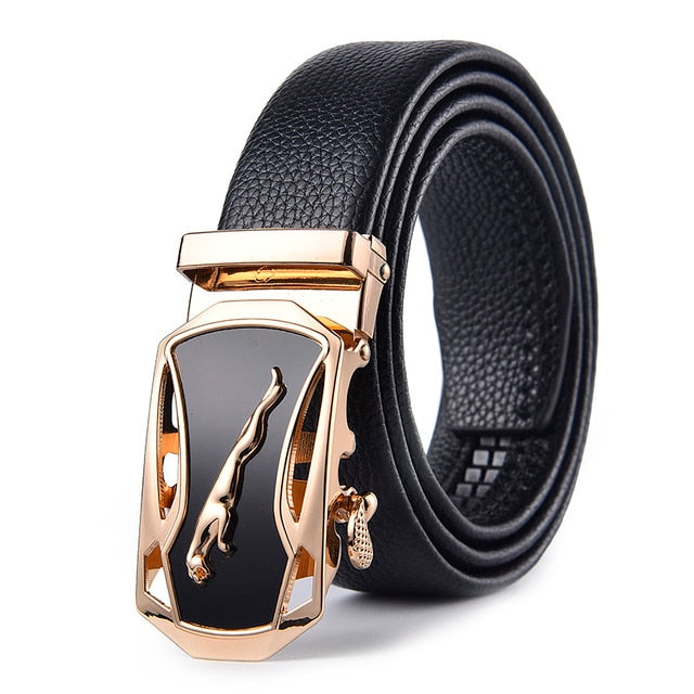 Men's Genuine Leather Solid Strap Alloy Automatic Buckle Belt