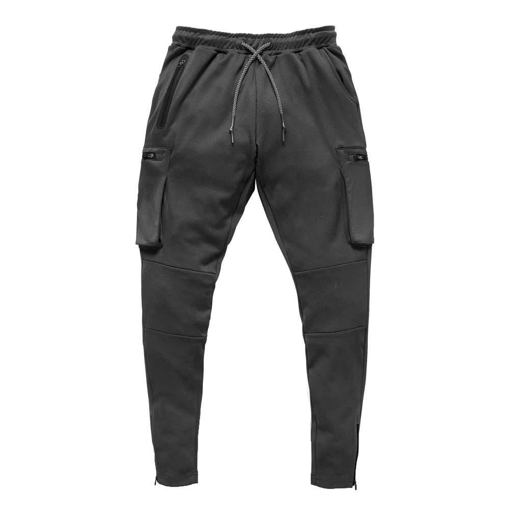 Men's Cotton Drawstring Closure Multi-Pocket Gym Workout Trousers