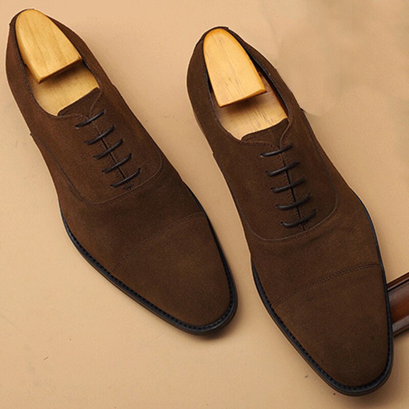 Men's Genuine Leather Pointed Toe Lace-Up Closure Wedding Shoes