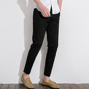 Men's Cotton Mid Waist Zipper Fly Solid Pattern Trendy Pants