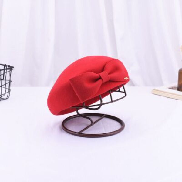 Women's Wool Bow-Knot Plain Pattern Vintage Hat