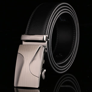 Men's Genuine Leather Solid Pattern Square Buckle Closure Belts