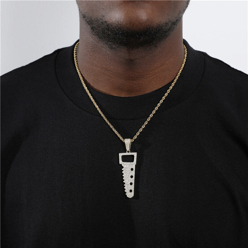 Men's Metal Copper Cubic Zircon Pendants Trendy Hip Hop Necklaces