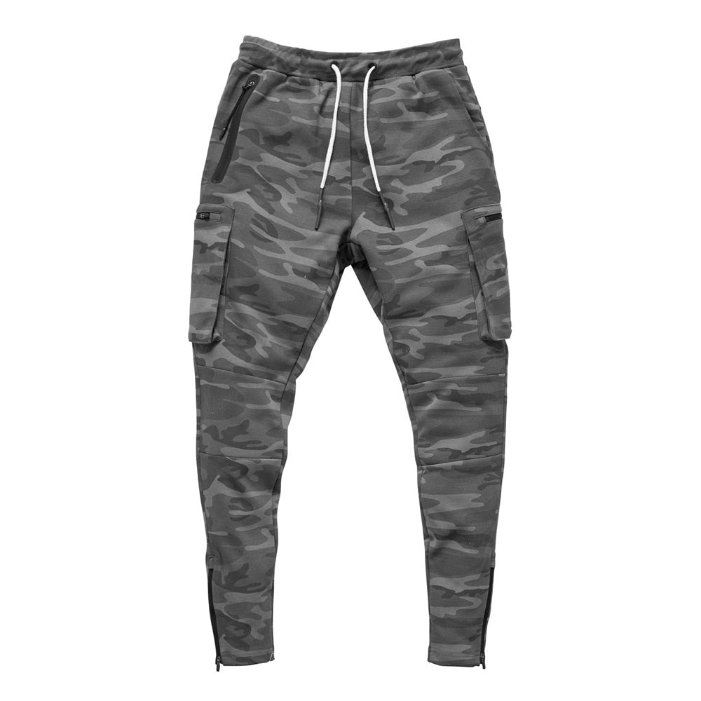 Men's Cotton Drawstring Closure Multi-Pocket Gym Workout Trousers