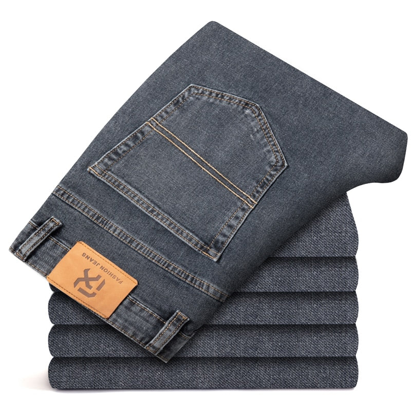 Men's Denim High Waist Zipper Fly Solid Pattern Casual Jeans