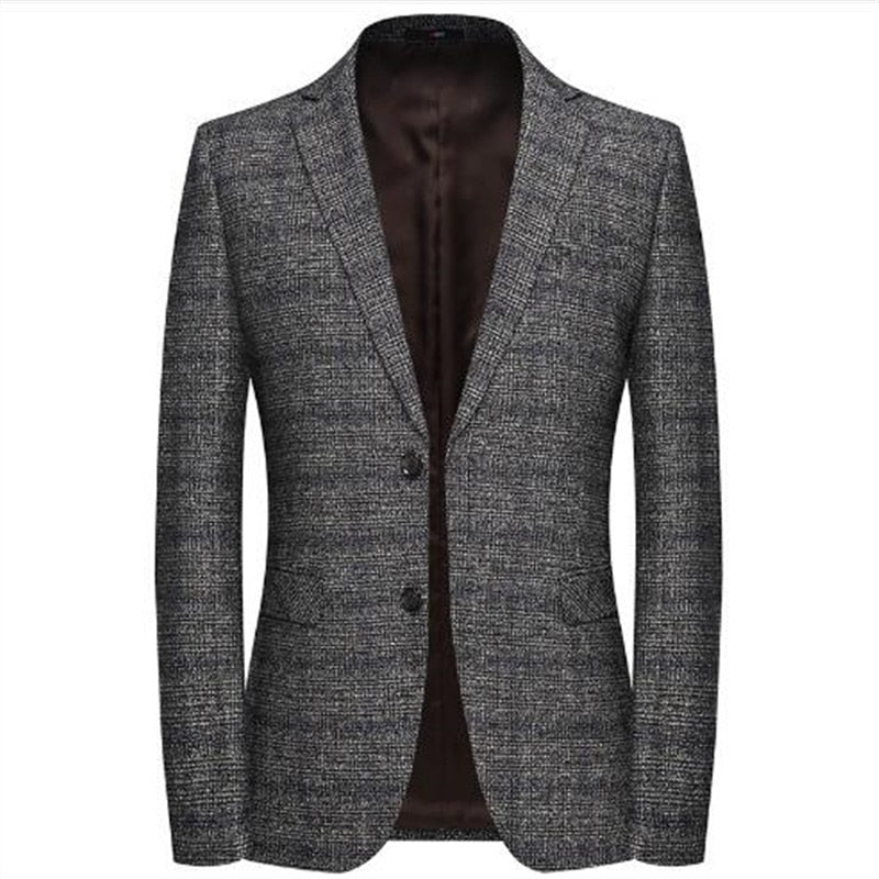 Men's Notched Collar Long Sleeve Plaid Single Breasted Blazers