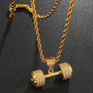 Men's Copper Link Chain Hip Hop Gym Fitness Dumbbell Necklaces