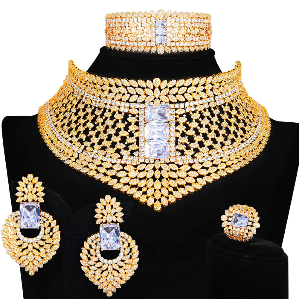 Women's Copper Cubic Zirconia Luxury Wedding Trendy Jewelry Set