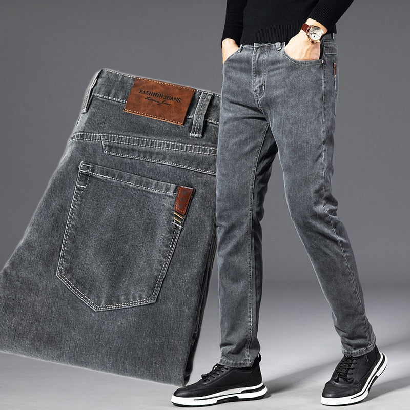 Men's Mid Waist Zipper Fly Closure Plain Pattern Denim Pants