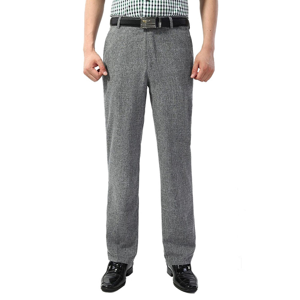 Men's Polyester Zipper Fly Closure Plain Pattern Casual Pants