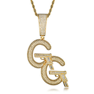 Men's Metal Copper Hip Hop Cubic Zircon Gun Letter Necklaces