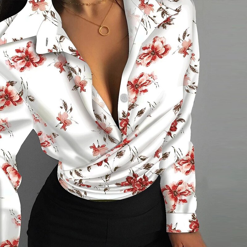 Women's Polyester Turndown Collar Full Sleeves Elegant Blouse