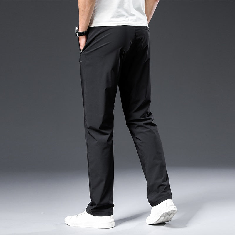 Men's Mid Waist Zipper Fly Stretchable Thick Warm Casual Pants