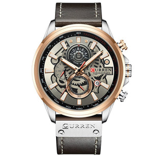 Men's Leather Mechanical Buckle Clasp Waterproof Wrist Watch