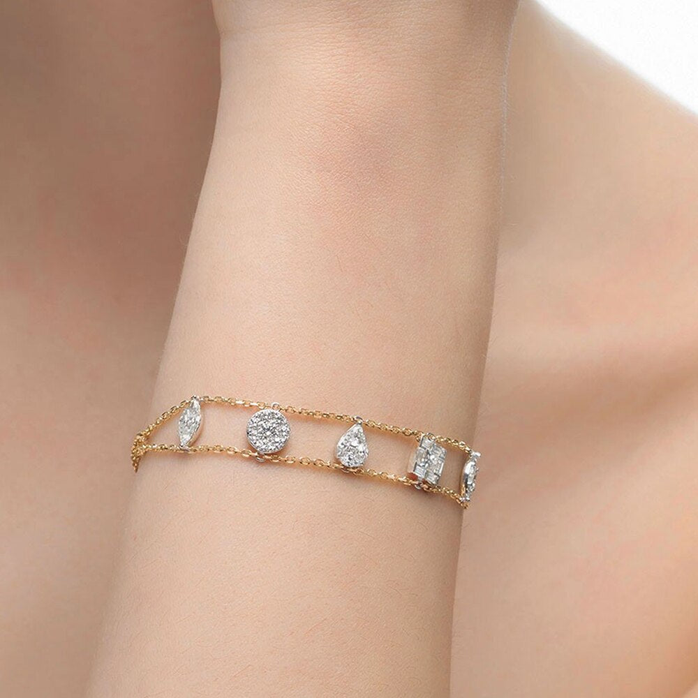 Women's Copper Cubic Zirconia Geometric Chain Link Bracelet