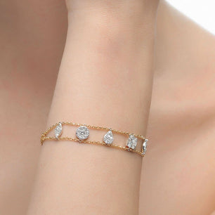 Women's Copper Cubic Zirconia Geometric Chain Link Bracelet