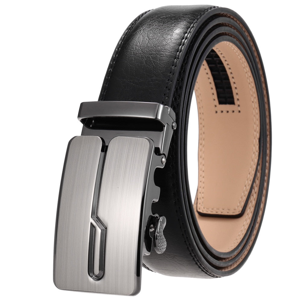 Men's Split Leather Buckle Closure Trendy Solid Pattern Belts