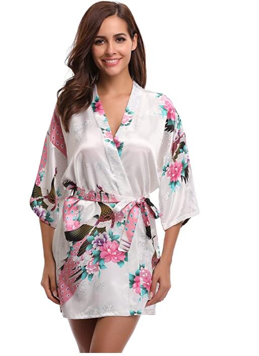 Women's V-Neck Silk Bridal Wedding Bath Robe Trendy Night Dress