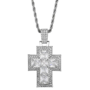 Men's Copper Cubic Zirconia Link Chain Hip Hop Cross Necklace