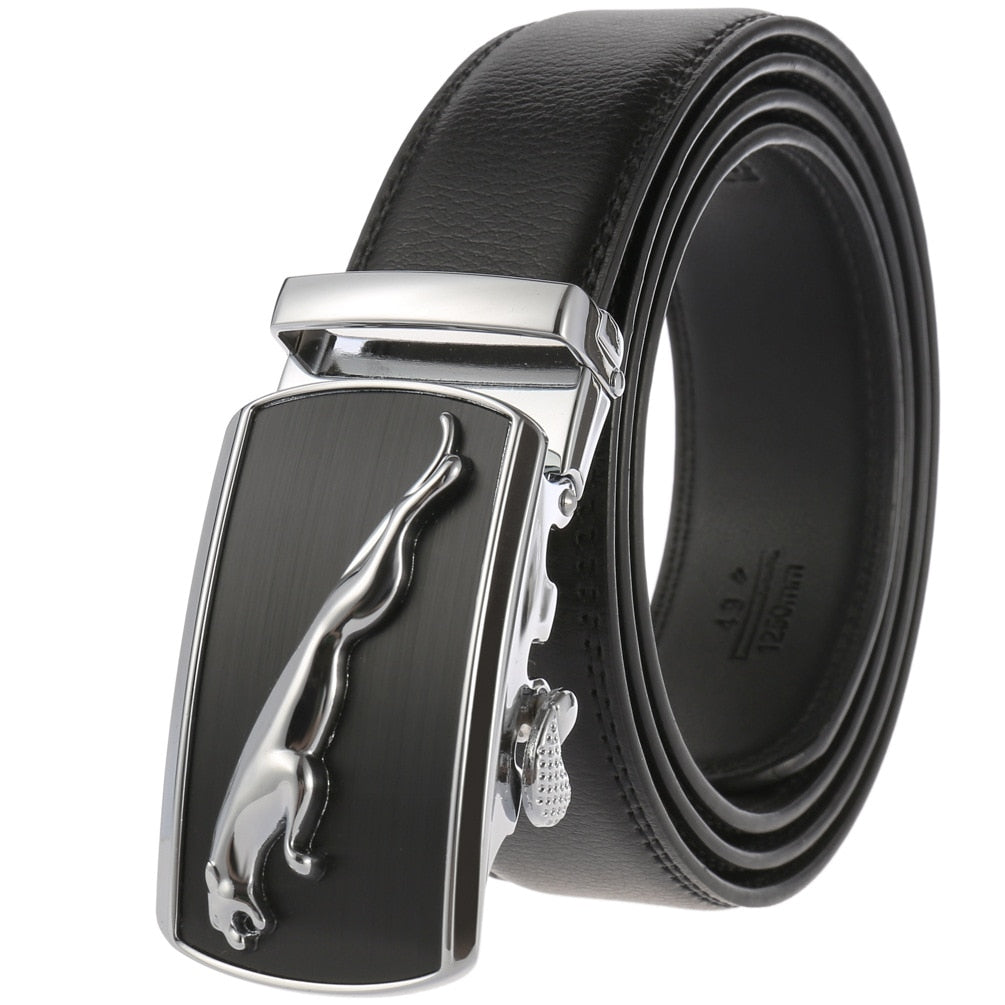 Men's Split Leather Buckle Closure Trendy Solid Pattern Belts