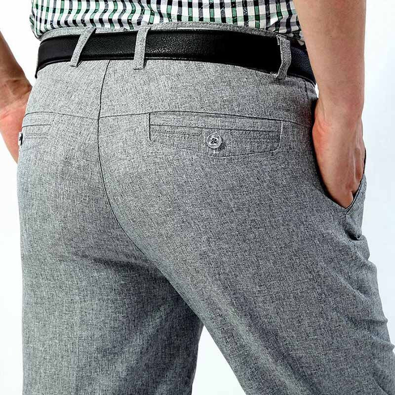 Men's Polyester Zipper Fly Closure Plain Pattern Casual Pants