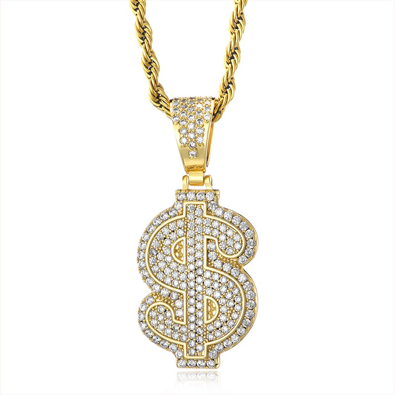 Men's Cubic Zirconia Copper Hip Hop Trendy Dollar Shape Necklaces