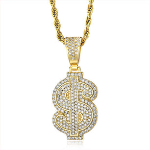 Men's Cubic Zirconia Copper Hip Hop Trendy Dollar Shape Necklaces