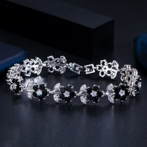 Women's Copper Cubic Zirconia Link Chain Plant Pattern Bracelet