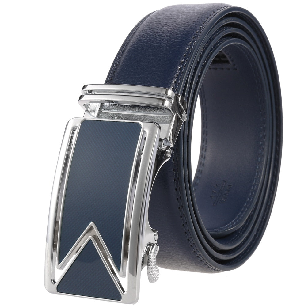 Men's Cowskin Leather Automatic Alloy Buckle Trendy Solid Pattern Belts