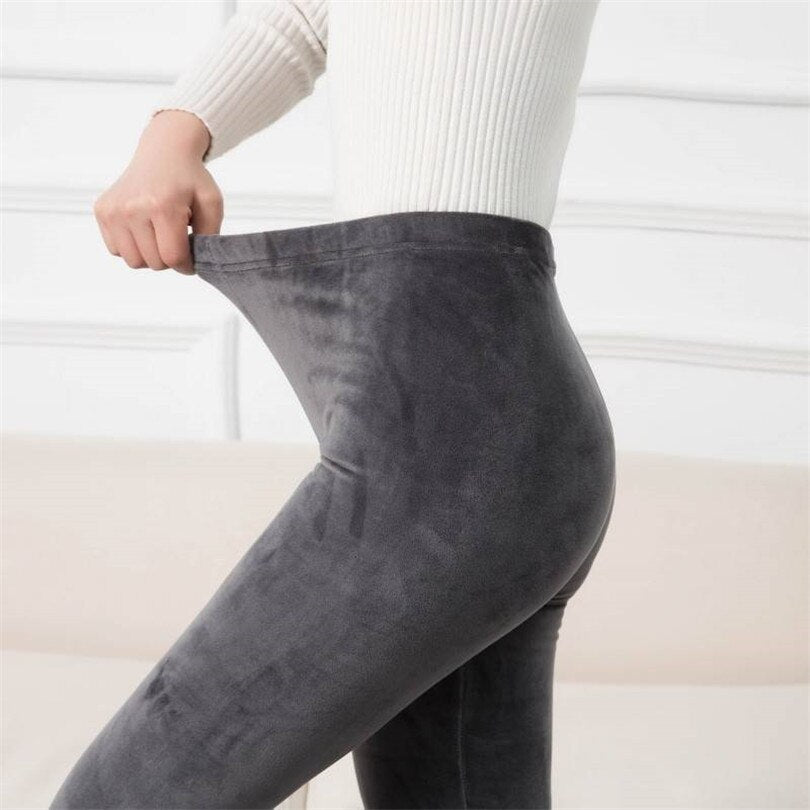 Women's Spandex High Waist Solid Pattern Thick Warm Leggings