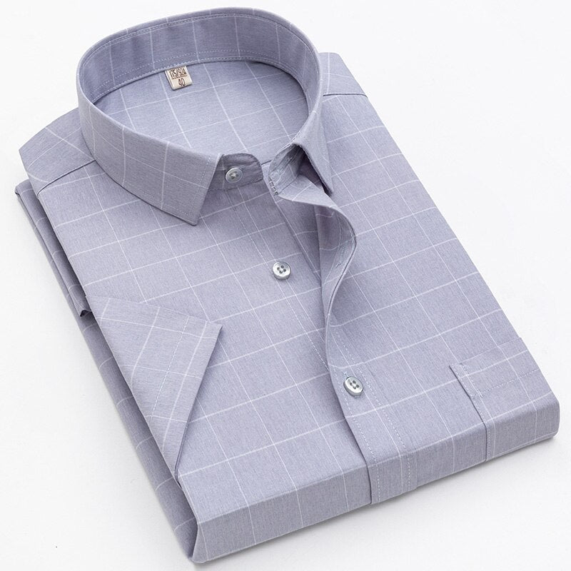 Men's 100% Cotton Short Sleeves Plaid Pattern Formal Shirt