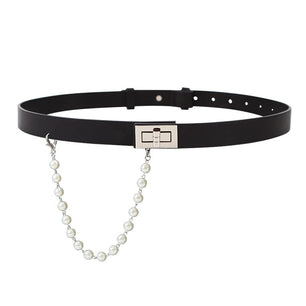 Women's PU Leather Pearl Waistbands Adjust Solid Pattern Belt