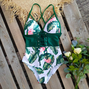 Women's Heart Shape Neck Sphagetti Strap Floral One-Piece