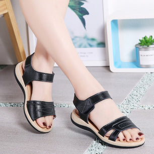 Women's Split Leather Hook Loop Closure Flat Casual Sandals