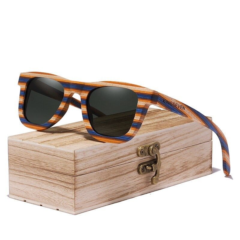 Women's Wooden Frame Polycarbonate Lens Square Sunglasses