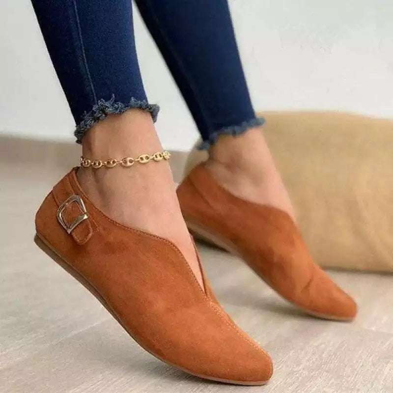 Women's PU Slip-On Closure Pointed Toe Flat Heel Casual Shoes