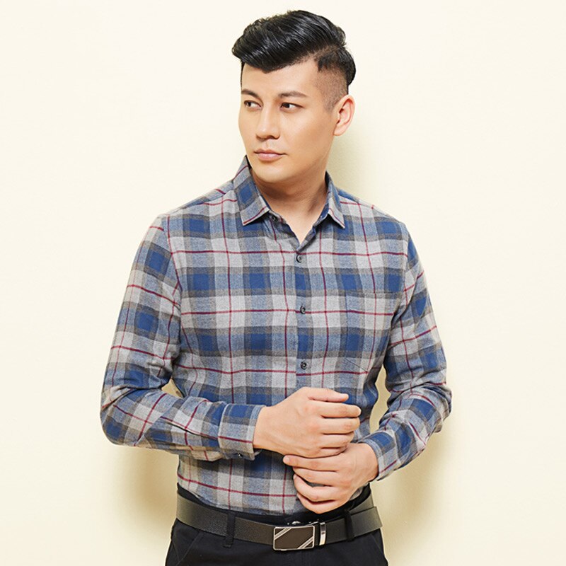 Men's Cotton Turn Down Collar Full Sleeves Plaid Pattern Shirt