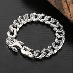 Men's 100% 925 Sterling Silver Geometric Vintage Ethnic Bracelet