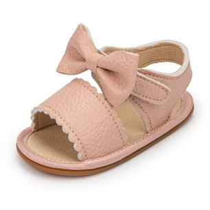 Baby Girl's PU Leather Peep Toe Anti-Slip Bowknot Crib Sandals