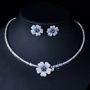 Women's Copper Cubic Zirconia Flower Trendy Wedding Jewelry Sets