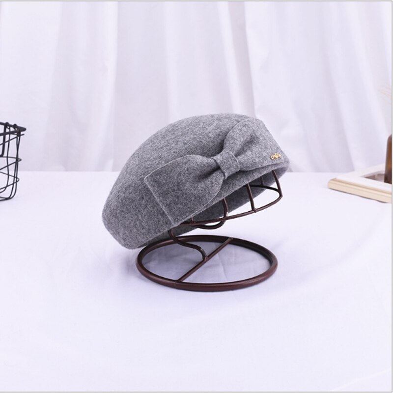 Women's Wool Bow-Knot Plain Pattern Vintage Hat