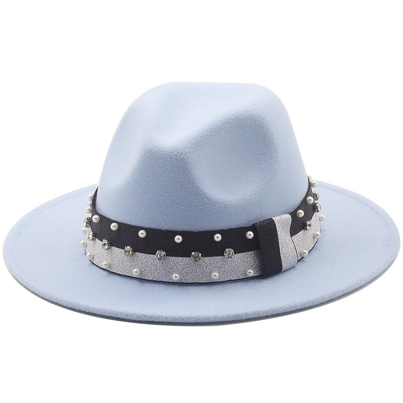 Women's Wool Ribbon Band Pearl Pattern Casual Wear Elegant Hat